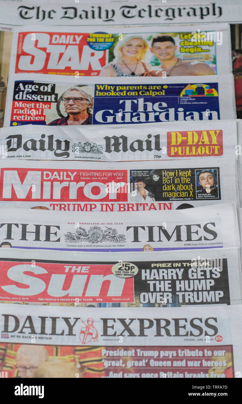 Pile of English Newspapers from the United Kingdom Stock Photo