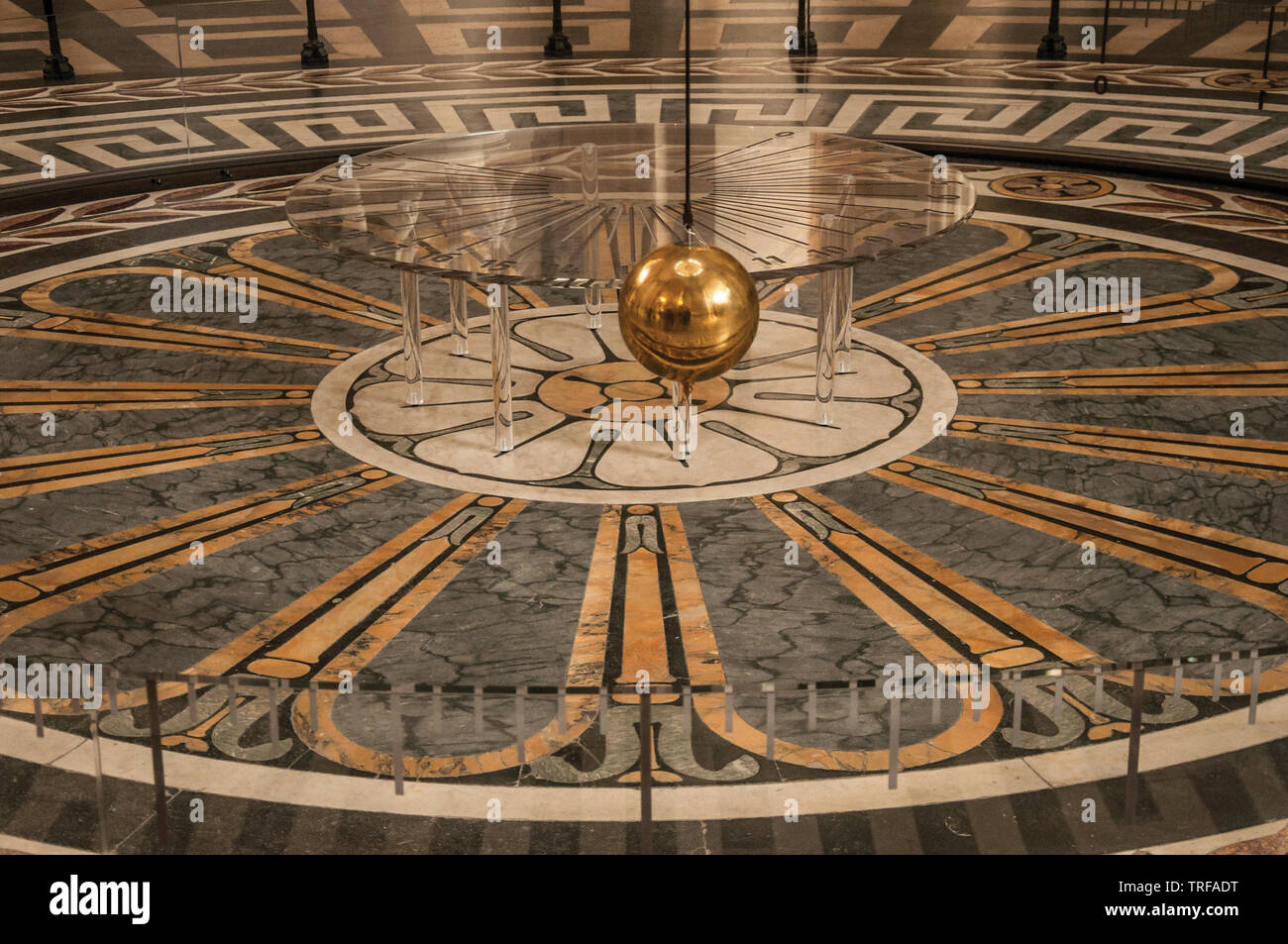 Famous Foucault Pendulum copper ball swinging inside the Pantheon in