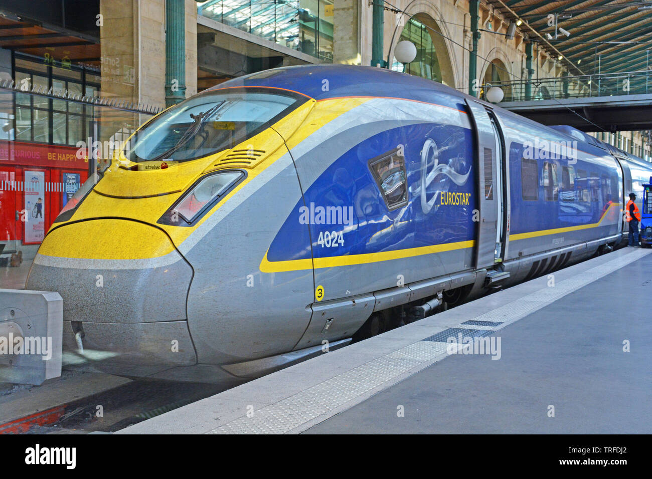 Eurostar train in North Railway Station, Paris, Ile-de-France, France Stock Photo