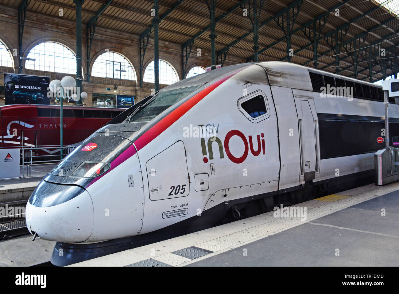 TGV InOui in North Railway Station, Paris, Ile-de-France, France Stock Photo