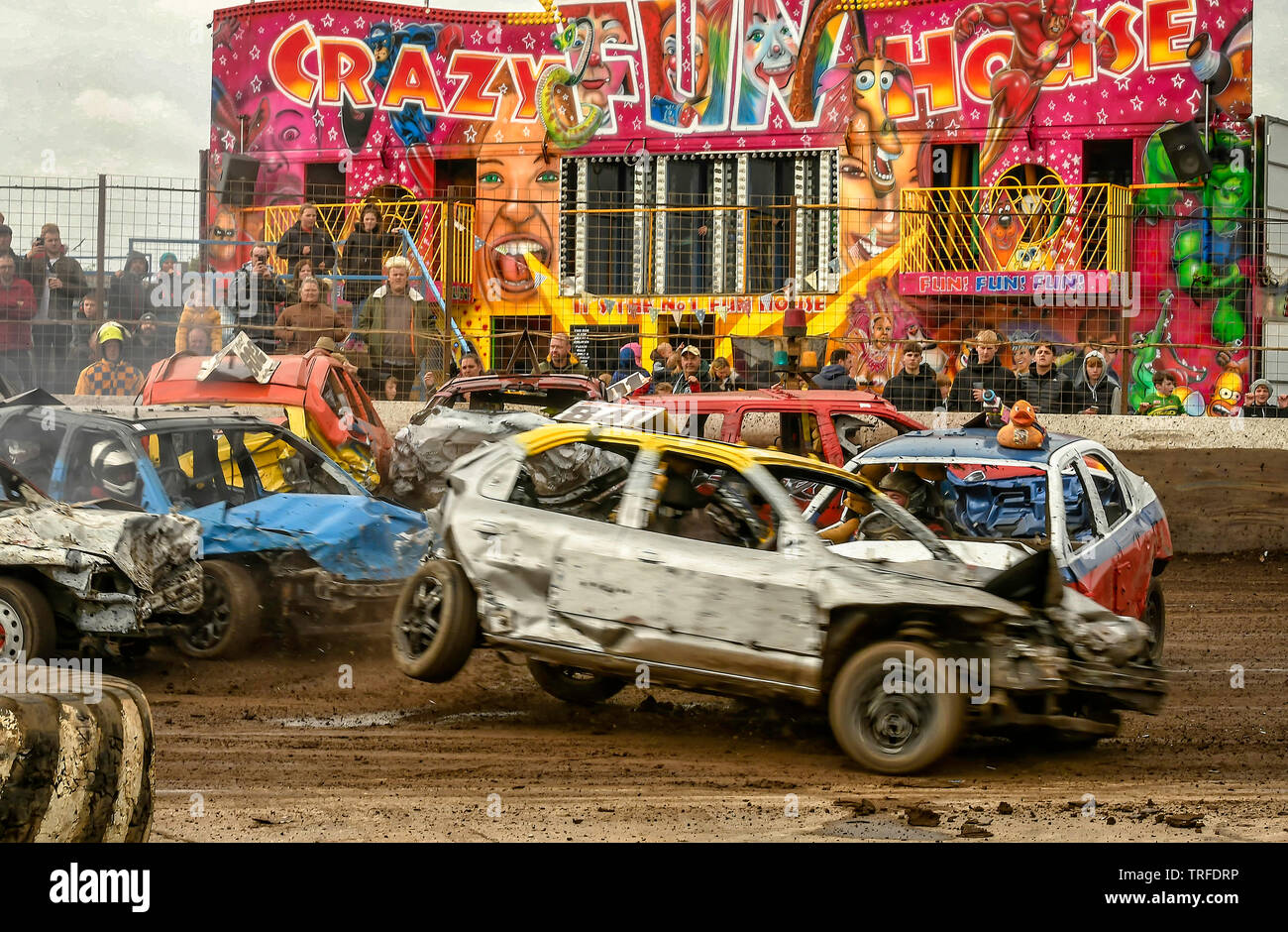 Banger racing at the Adrian Flux Arena, Kings Lynn, Norfolk. Stock Photo