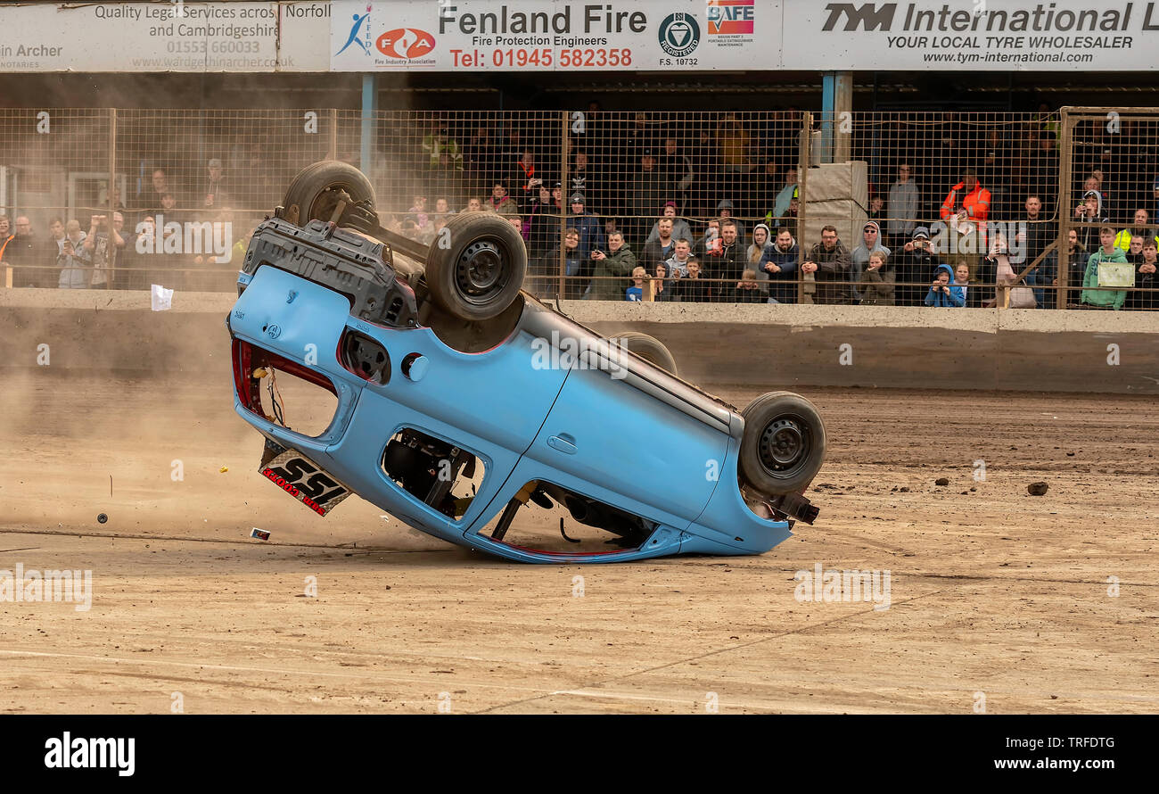 Ramp Rollover at the Adrian Flux Arena, Kings Lynn, Norfolk, UK Stock Photo