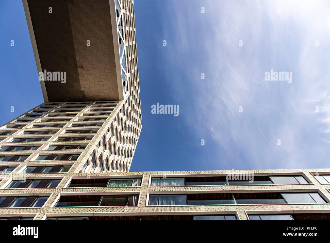 Amsterdam, Niederlande, Hauskomplex Pontsteiger im ehemaligen Holzhafen, an der Ij, Houthavens, Hochhaus mit Wohnungen, Hotel, Gastronomie, Büros, Stock Photo