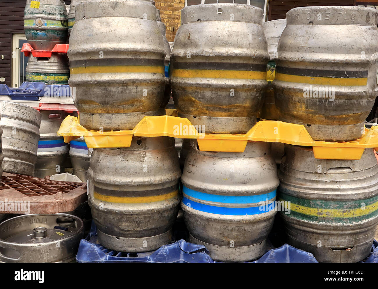 Old Beer Kegs stacked up Stock Photo