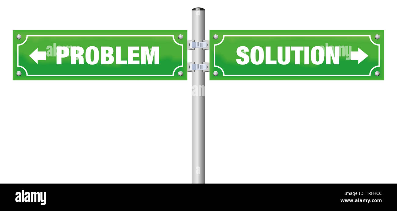 PROBLEM and SOLUTION written on street signs - illustration on white background. Stock Photo