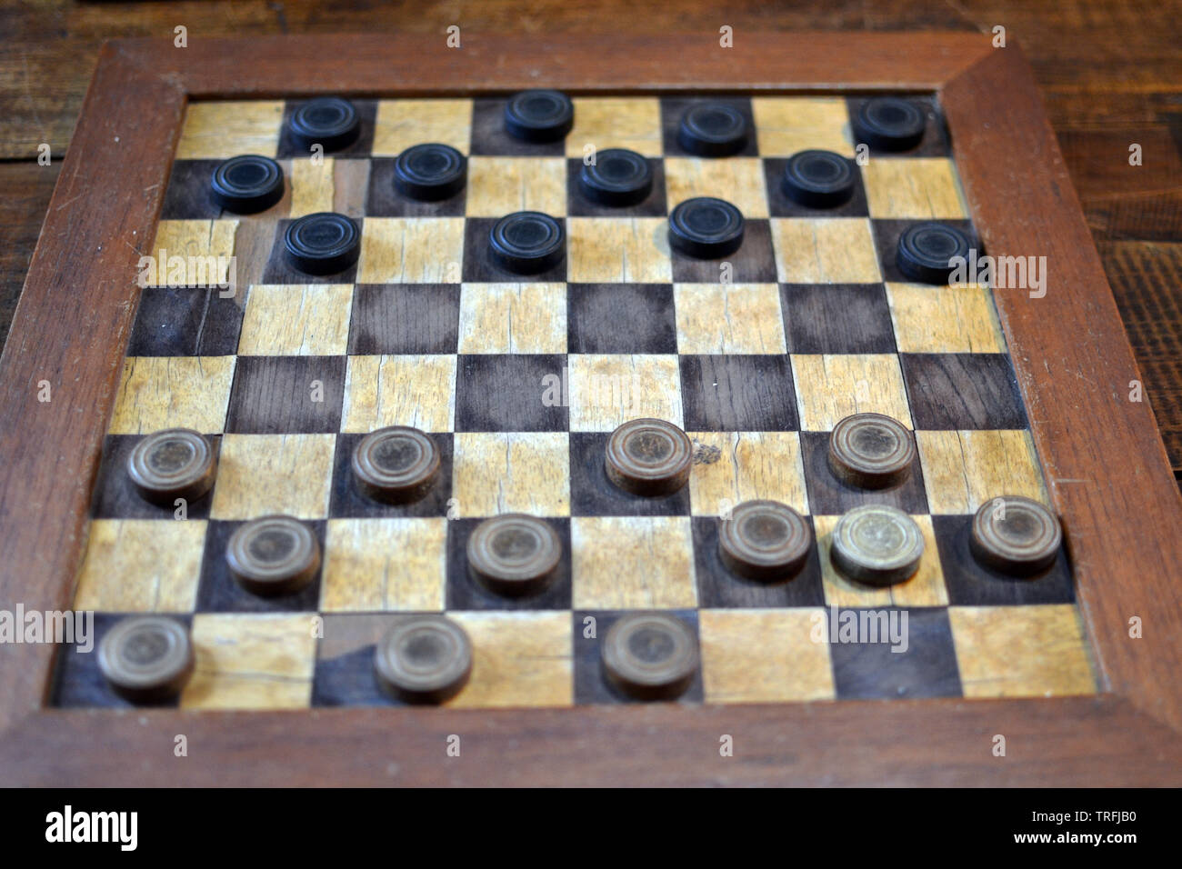 checkerboard game. Concept of strategy, victory, intelligence, defense, attack. Stock Photo