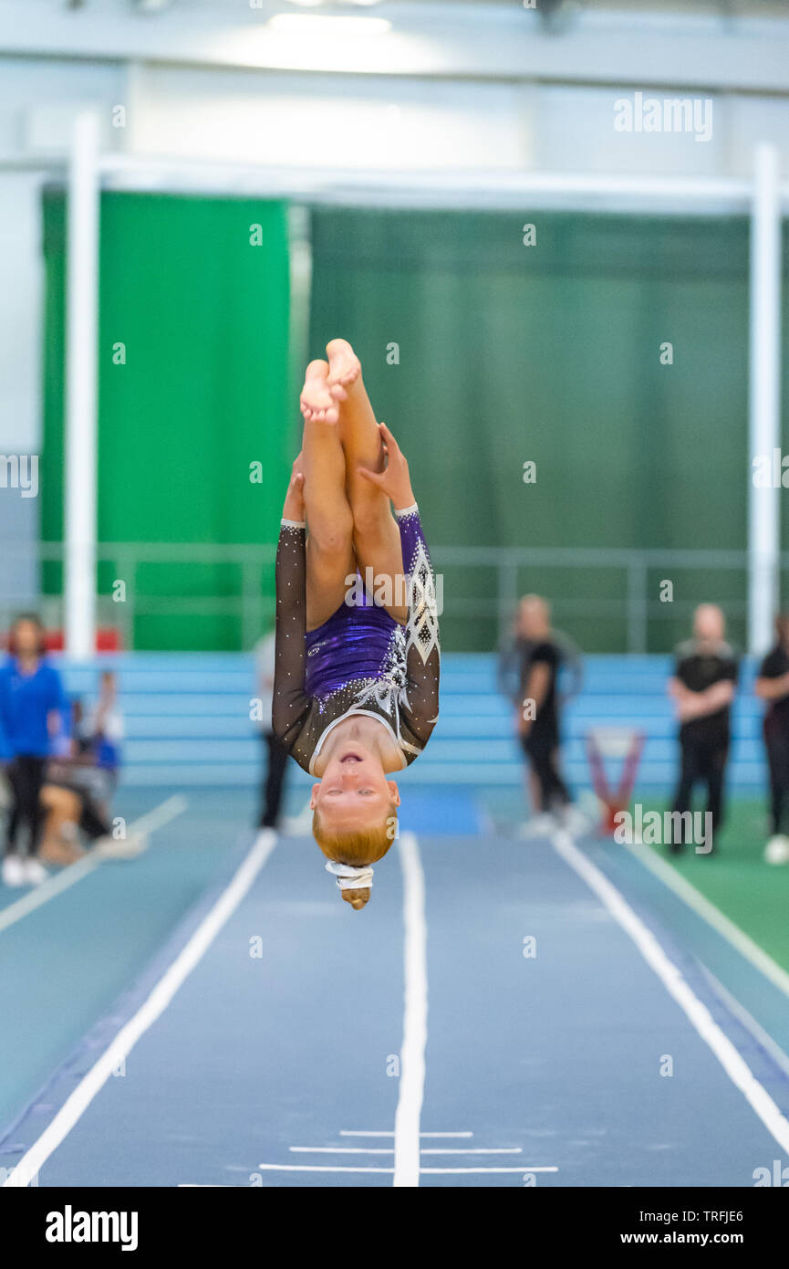 Sheffield, England, UK. 1 June 2019. Tia Powell of Dimax Gymnastics in