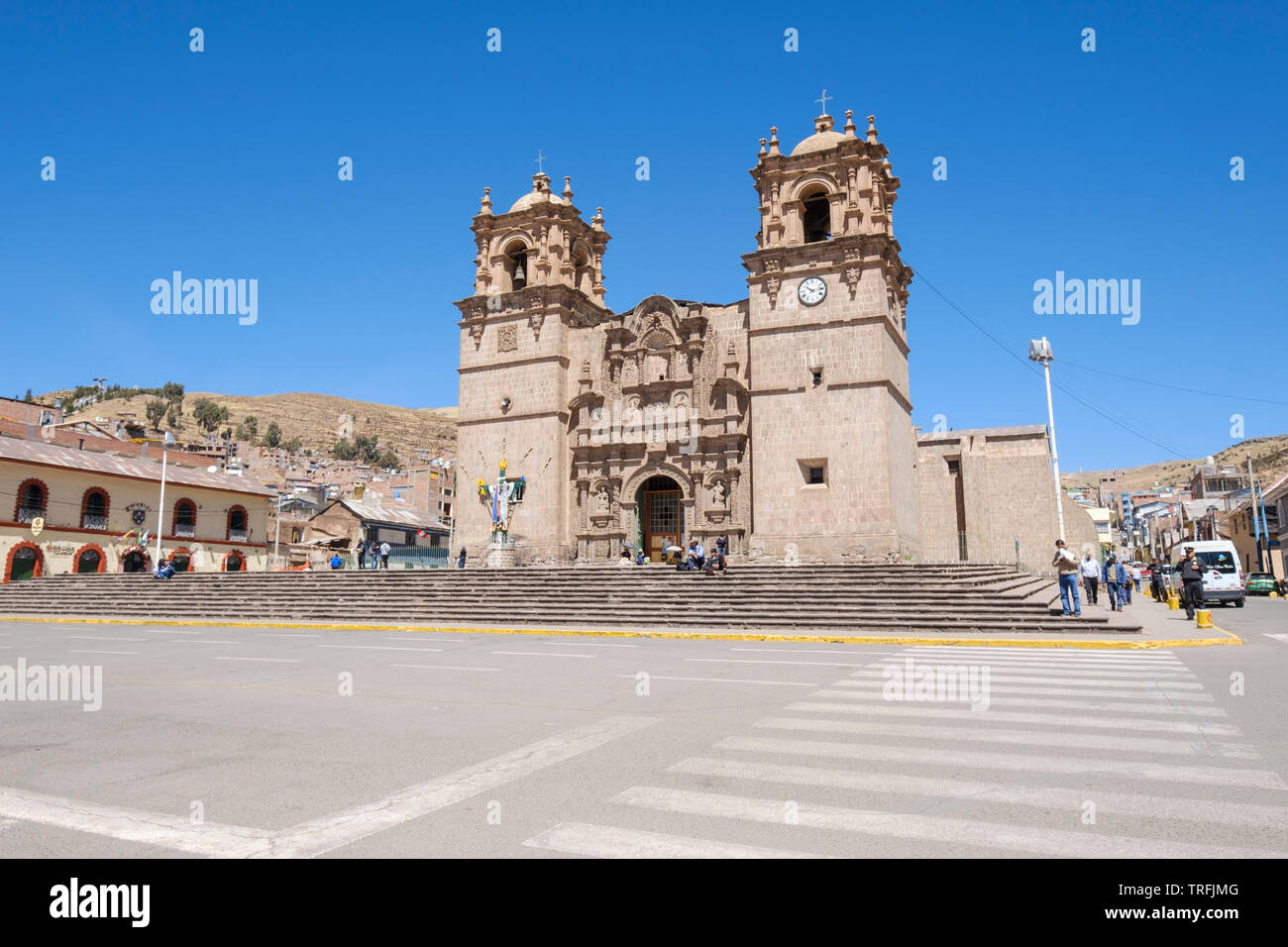 Scenic view of the Puno Cathedral on a sunny day in Puno, Puno Region, Peru Stock Photo
