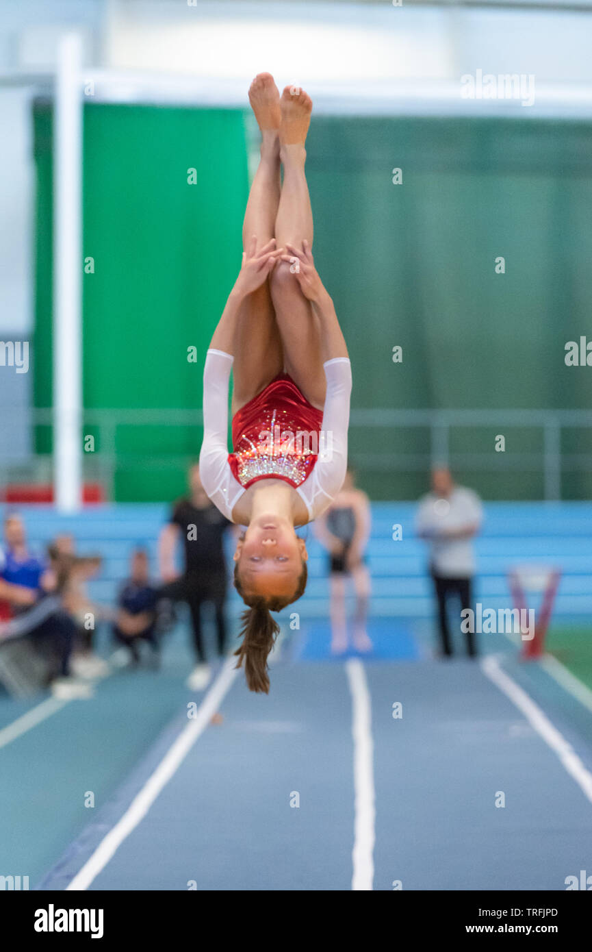 Sheffield, England, UK. 1 June 2019. Marielle Genevieve Tuco Moen of Milton Keynes Gymnastics Club in action during Spring Series 2 at the English Institute of Sport, Sheffield, UK. Stock Photo