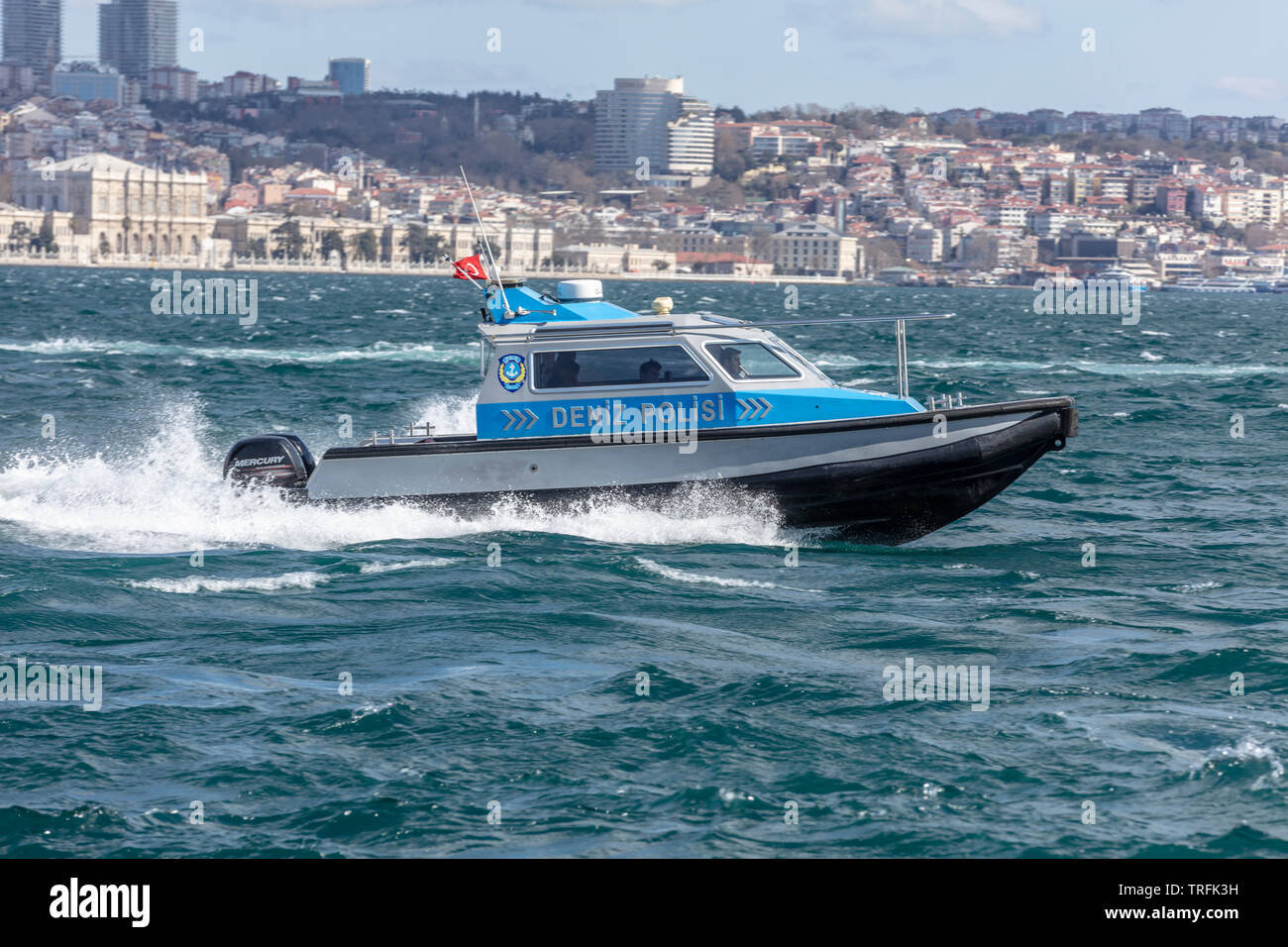 Istanbul, Turkey - 29 March, 2019; Istanbul Bosphorus marine police ...