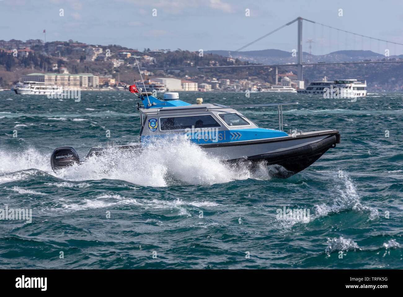 Istanbul, Turkey - 29 March, 2019; Istanbul Bosphorus marine police ...