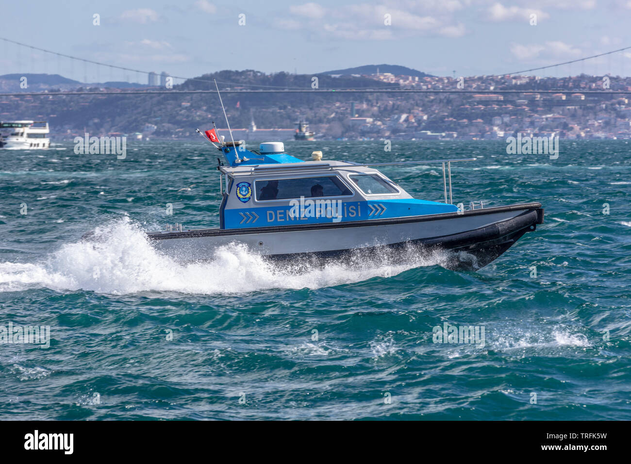 Istanbul, Turkey - 29 March, 2019; Istanbul Bosphorus marine police ...