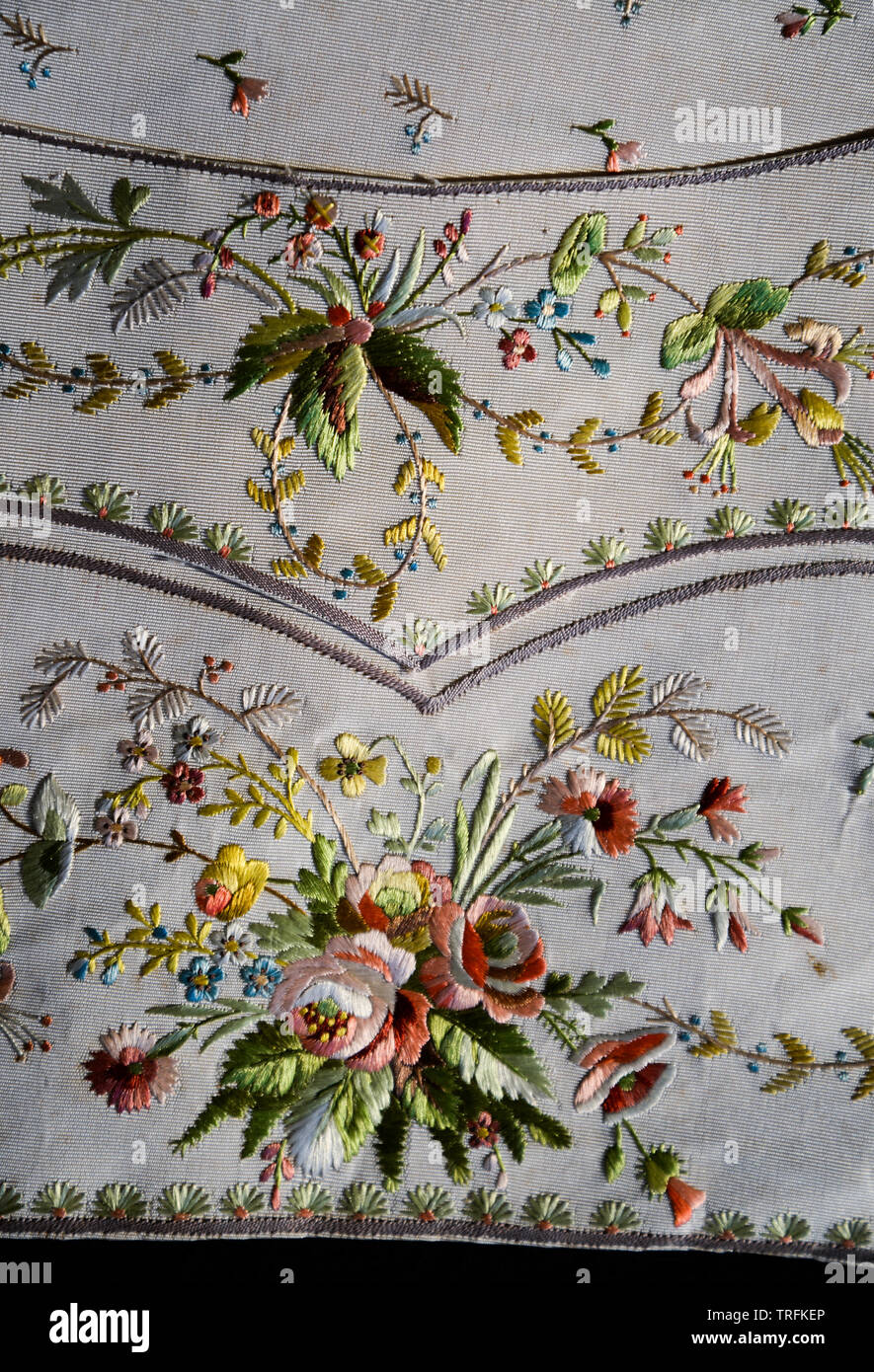 A GEORGIAN SILK EMBROIDERED WAISTCOAT A jacquard silk front embroidered