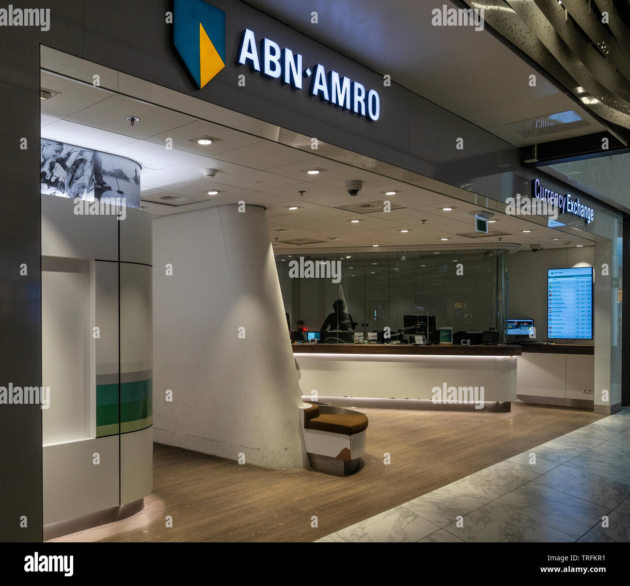 ABN Amro currency exchange desk at Schiphol Airport, Amsterdam Stock