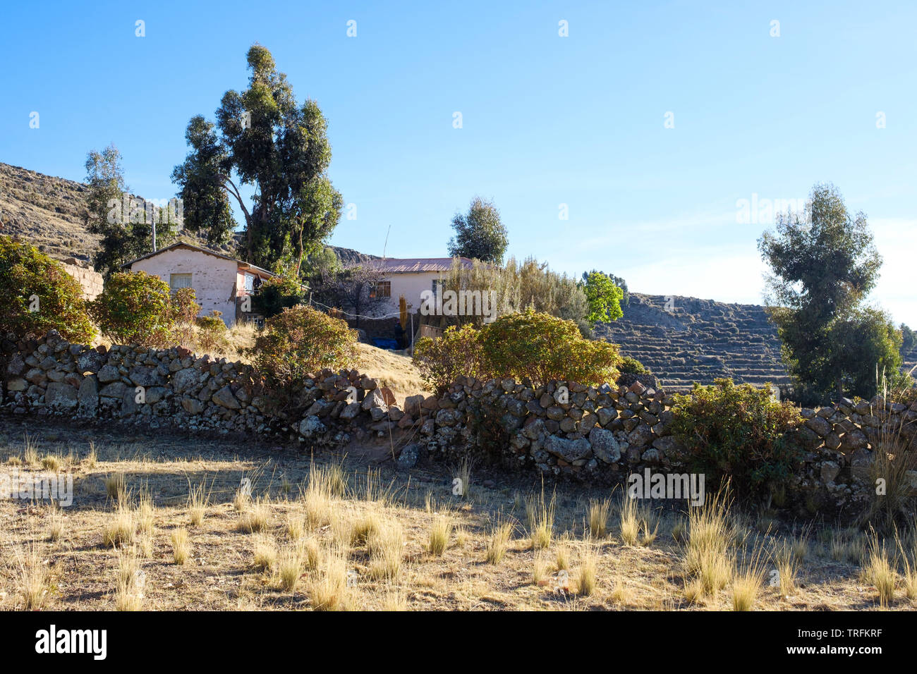 House in Amantani Island hillside, Puno Region, Peru Stock Photo