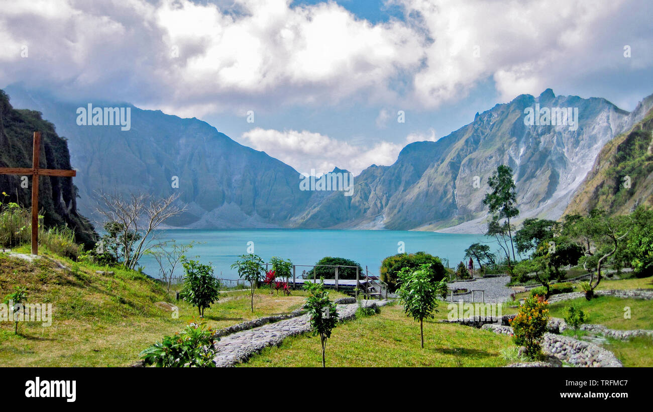 Lake Pinatubo, the deepest lake in the Philippines was created after Mt. Pinatubo erupted and formed a lake from a natural spring and rainfall. Stock Photo