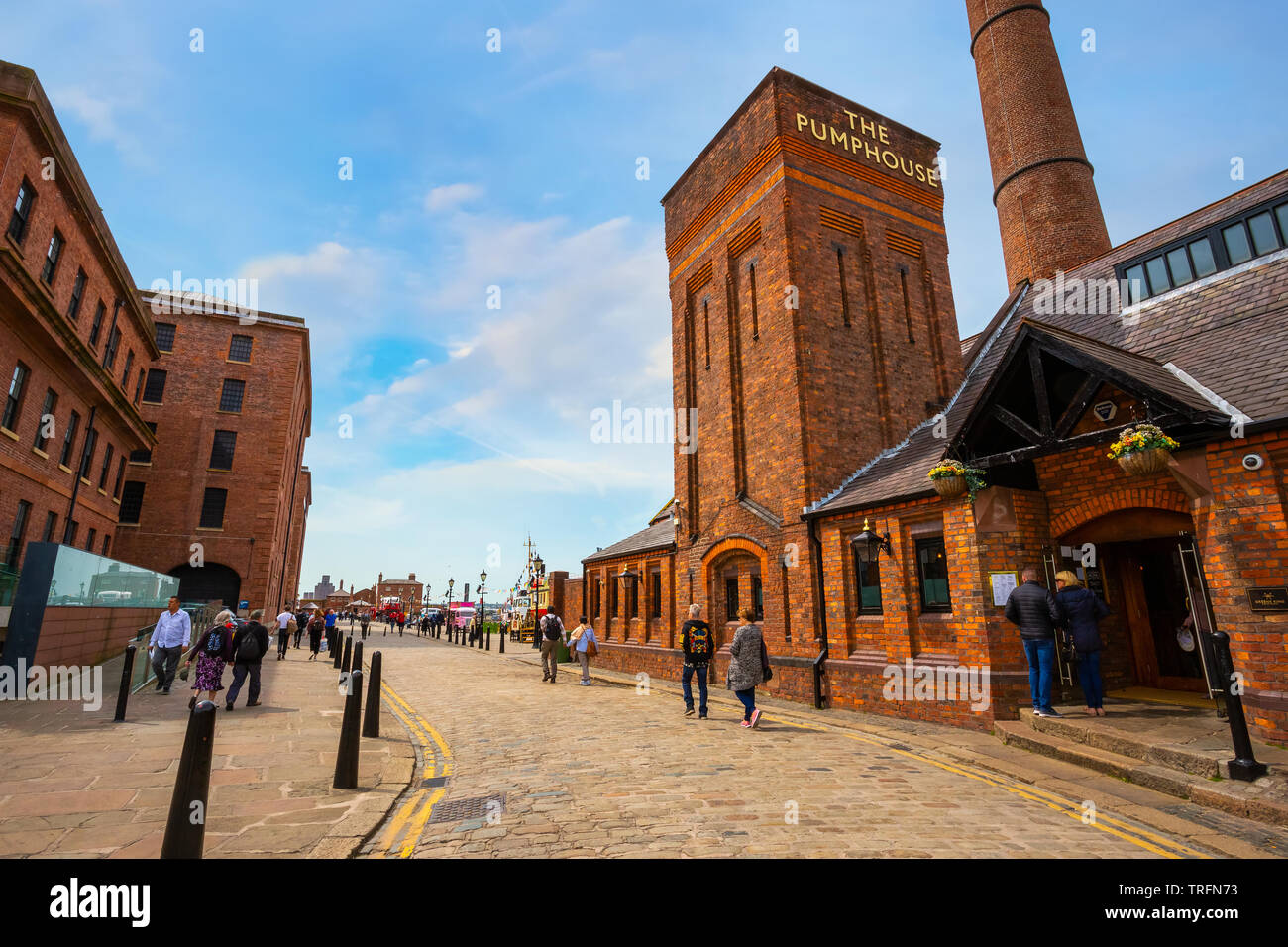 Liverpool, UK - May 17 2018: Royal Albert Dock is a complex of dock buildings and warehouses opened in 1846, today it's a major tourist attraction in Stock Photo