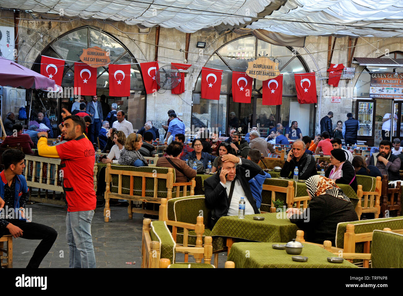 Tea garden at bazaar in Sanliurfa, Turkey Stock Photo