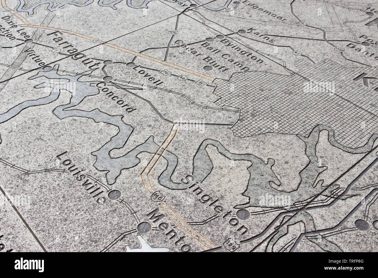 Granite map of Tennessee in Centennial Park, Nashville Stock Photo