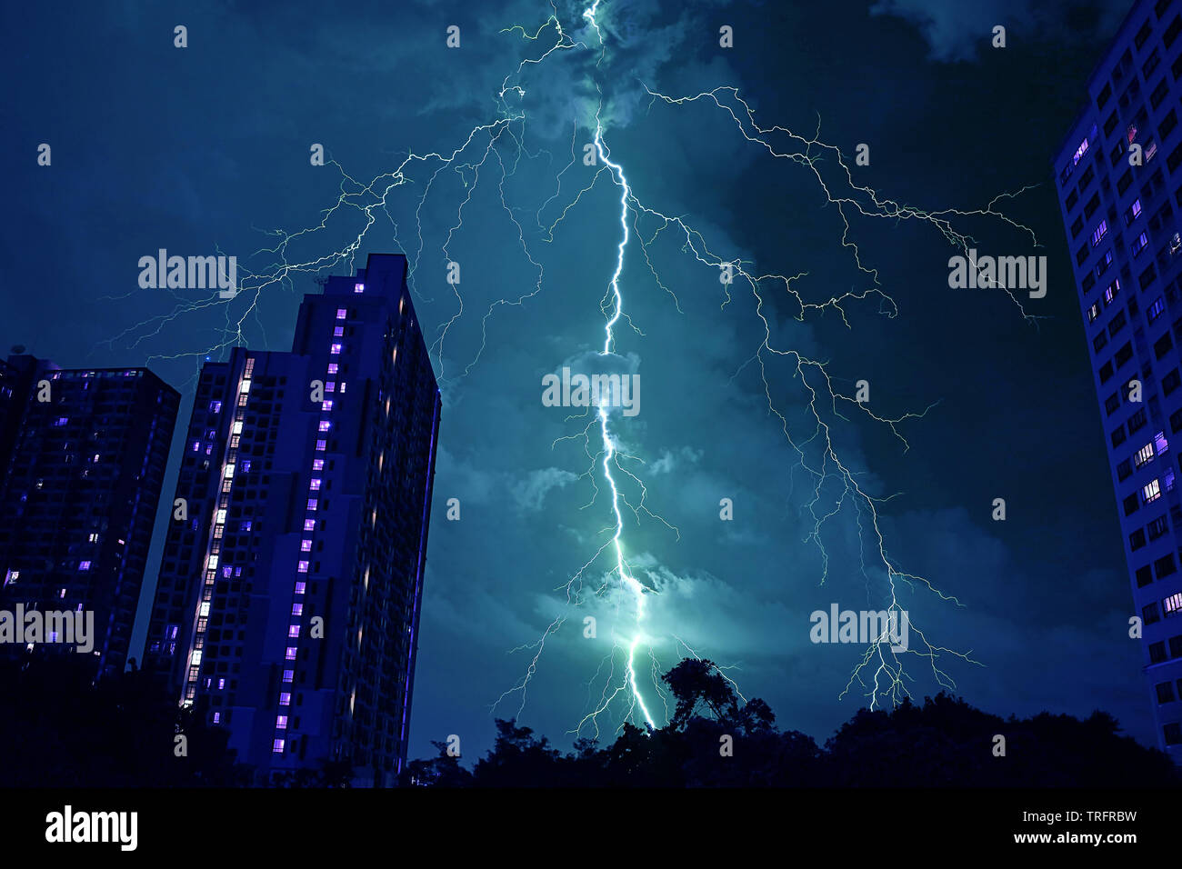 Incredible Real Lightning Striking the Night Sky in Mystique Blue Color  Stock Photo - Alamy