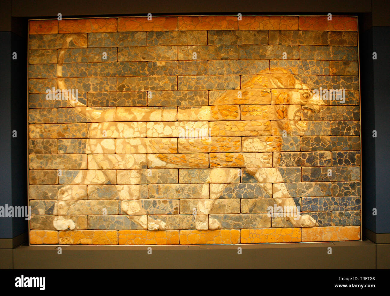 A lion wall painting in Egyptian part of London museum Stock Photo