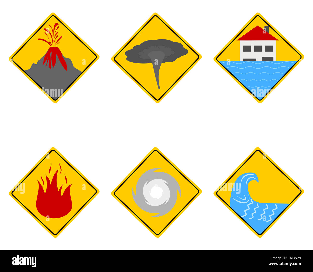 Traffic warning sign natural disasters Stock Photo - Alamy