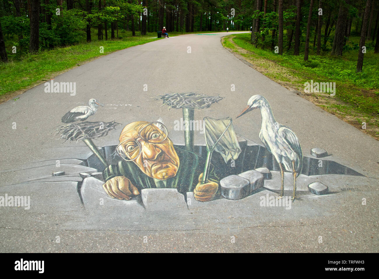 Riga, Latvia, July 17, 2016. The first international festival “Illusions of Riga” at Mezaparks. 3d illusion created by Vera Bugatti (Italy). Stock Photo