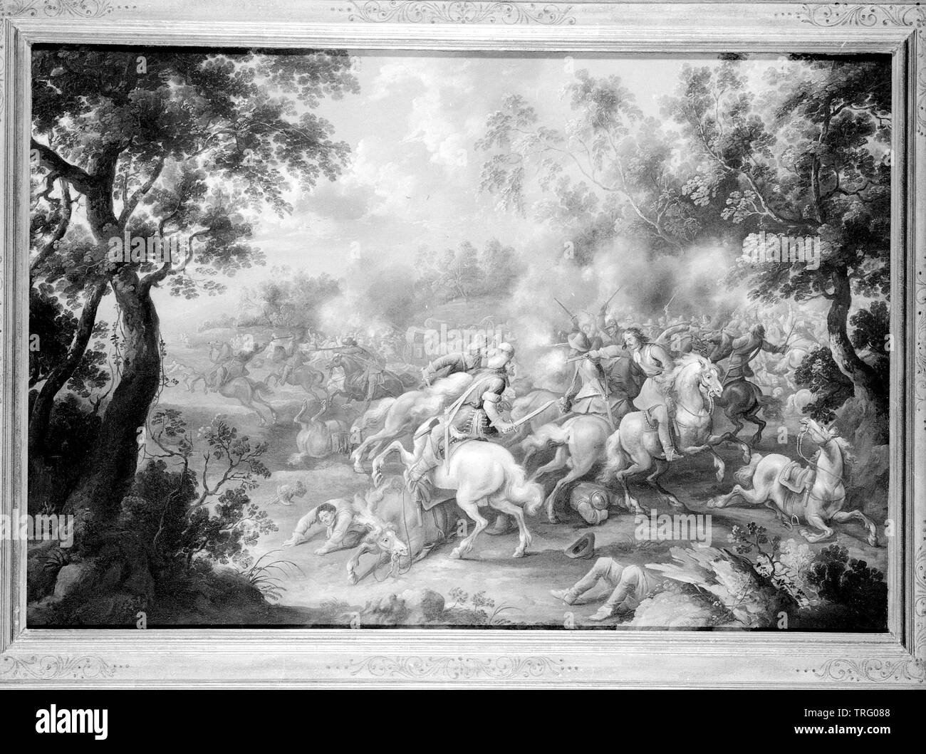 cavalry fight in the Thirty Years' war, oil painting by Simon Johannes van Douw, Additional-Rights-Clearance-Info-Not-Available Stock Photo