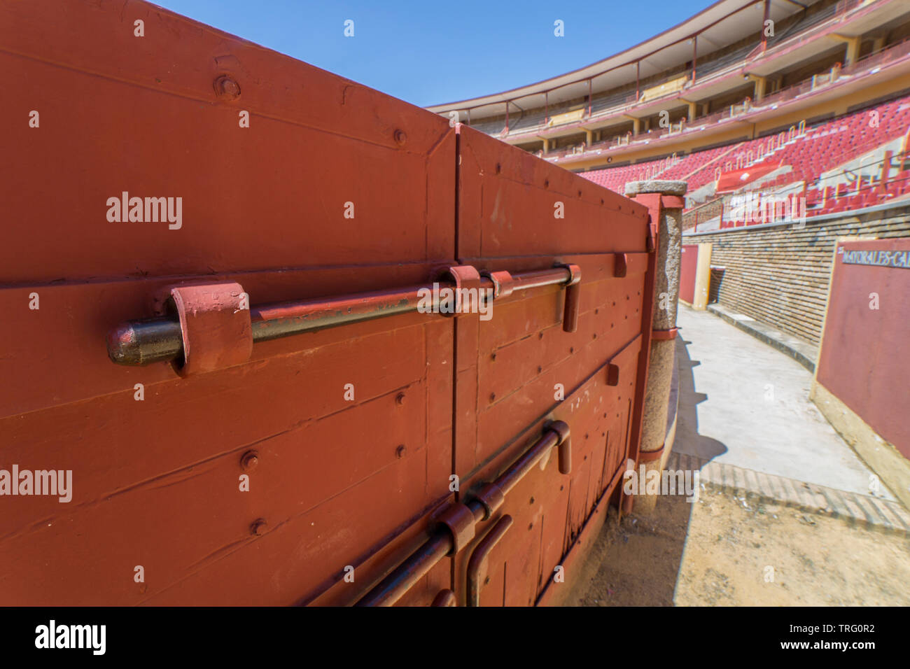 Cordoba, Spain - May 30th, 2019: Los Califas Bullring Cordoba, Spain. Huge bolts from wooden arena doors Stock Photo