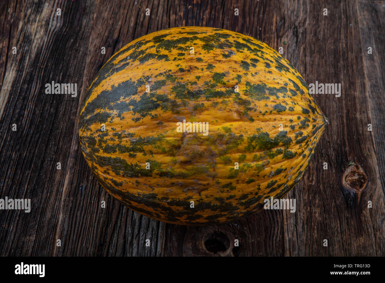 Melon (Kirkagac kavun) in Manisa city of Turkey.Close up on wooden