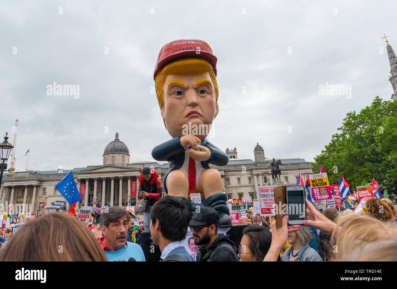 Donald Trump on the toilet tweeting, anti Trump demonstration during Trump State visit to UK Stock Photo