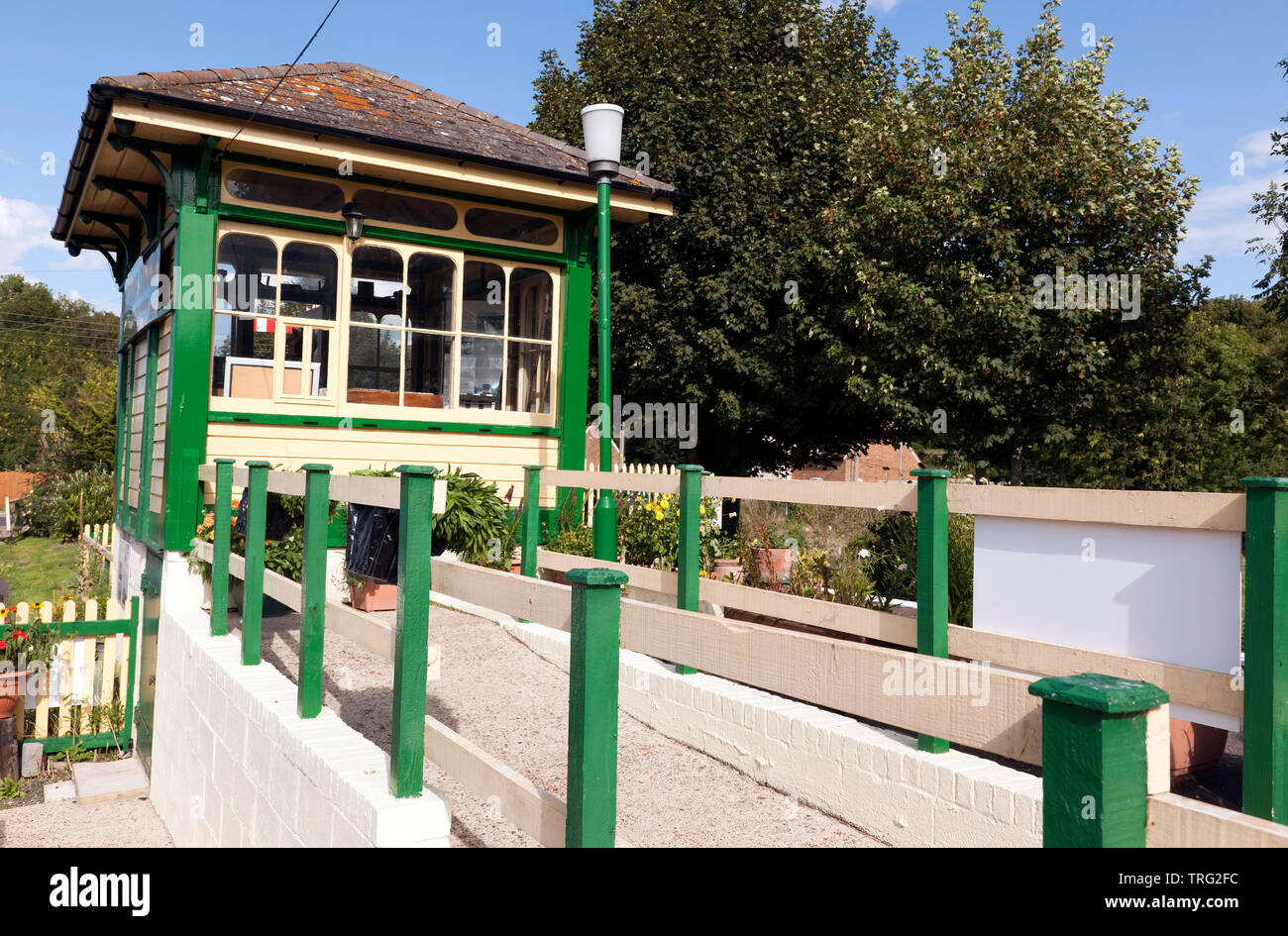 View of the Eythorne Station Signal Box, and Platform approach ramp, at the East Kent Railway