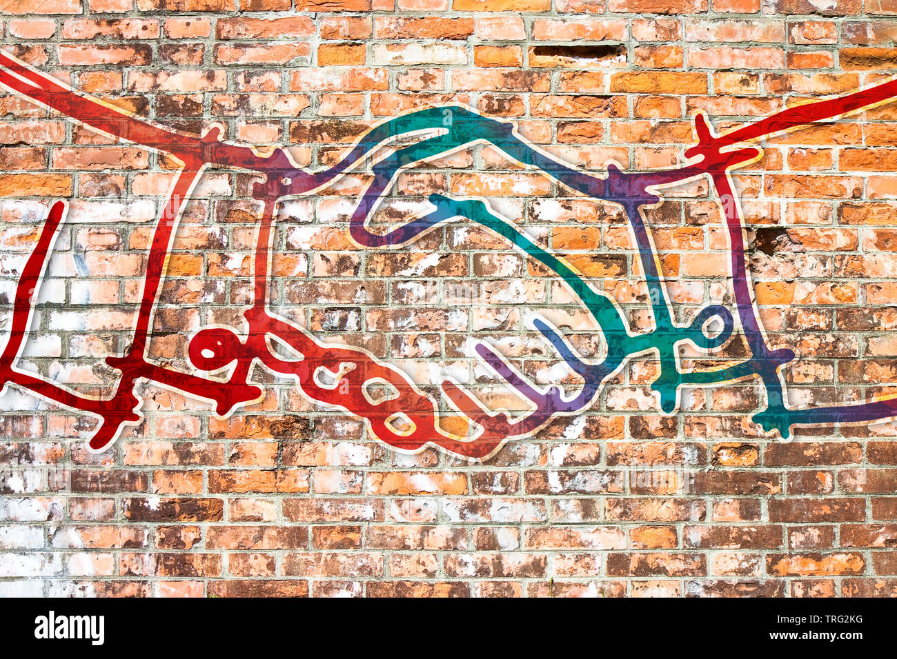 Handshake drawn on a brick wall concept image Stock Photo Alamy