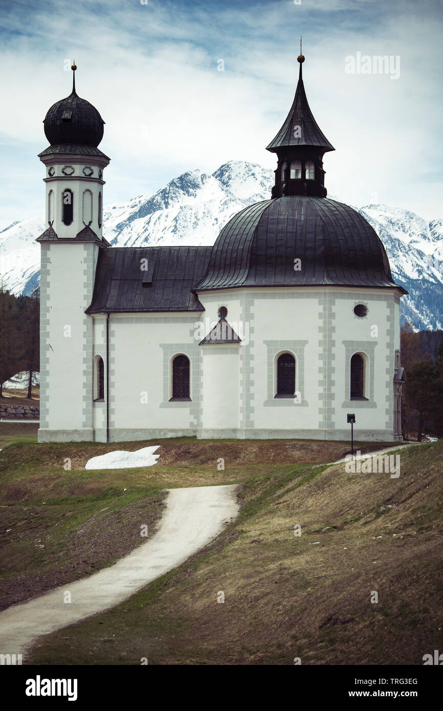 Alpine church at Seefeld in Austrian Tyrol Stock Photo
