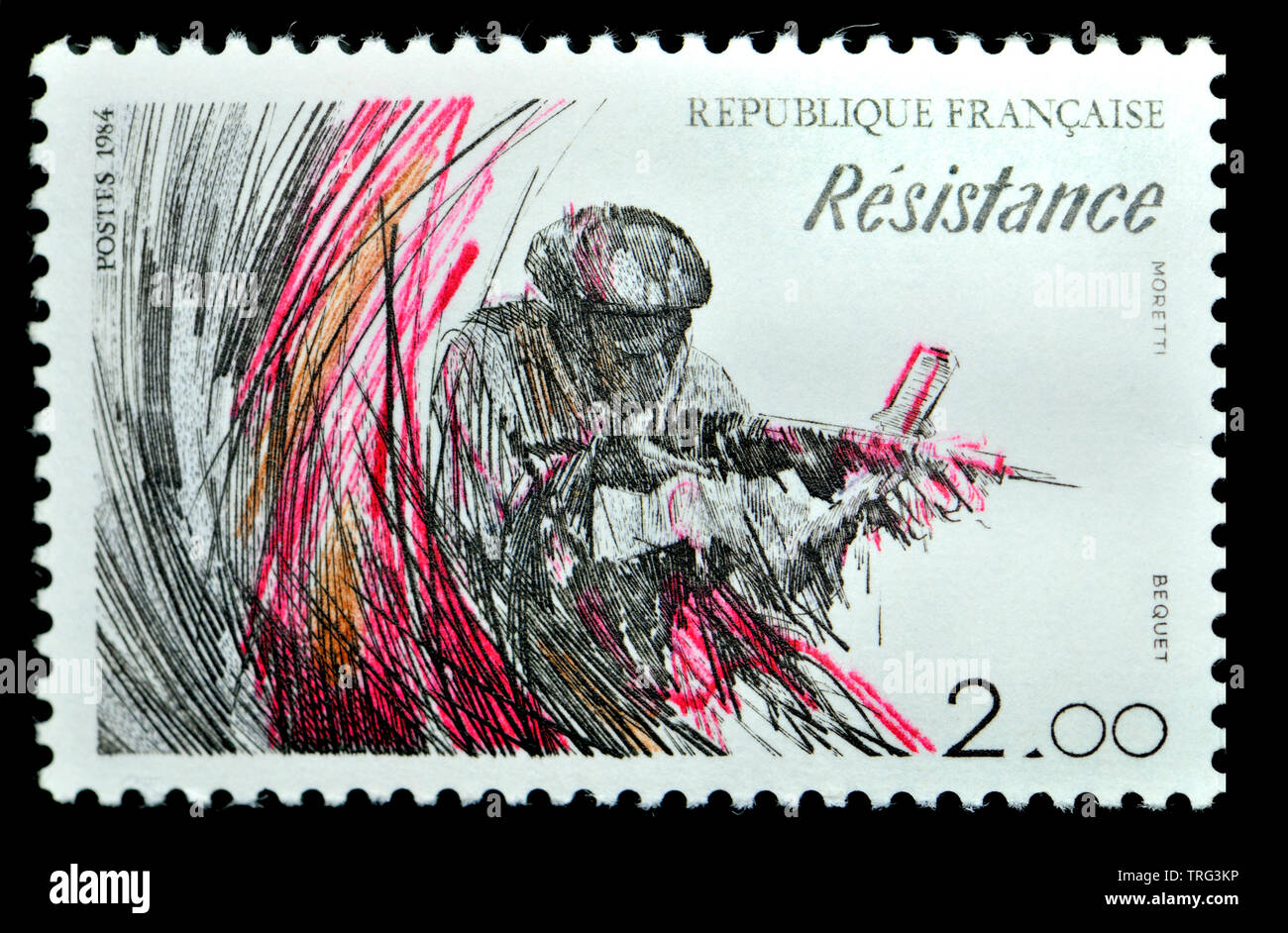 French postage stamp (1984) : 40th Anniversary of Liberation - resistance Stock Photo