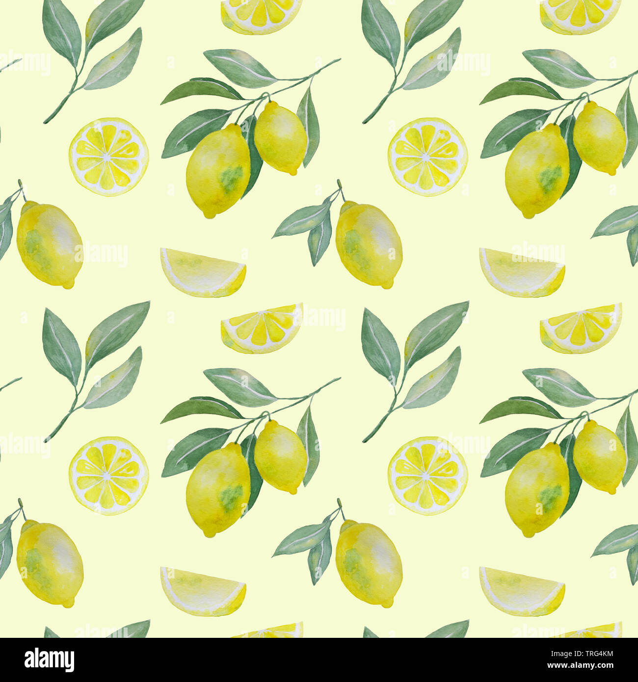 abstract watercolor hand drawn seamless pattern with lemon, lemon ...