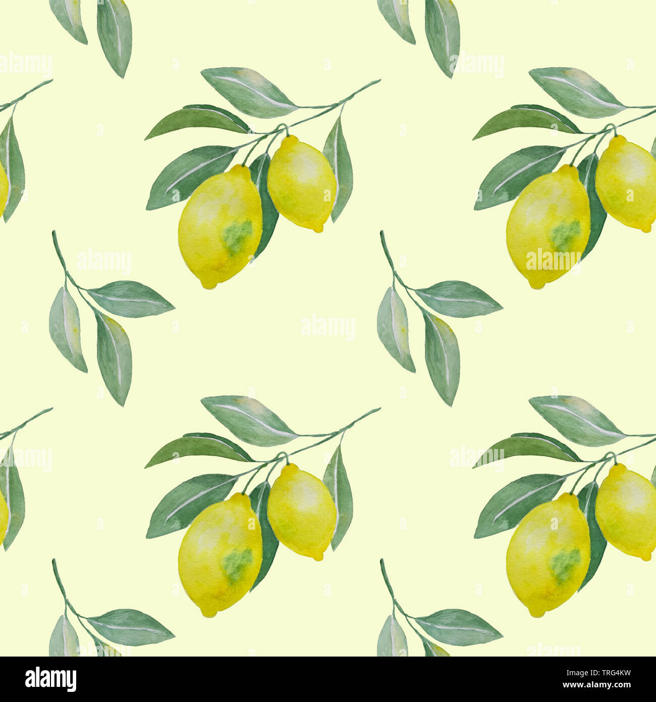 abstract watercolor hand drawn seamless pattern with lemon branches and ...