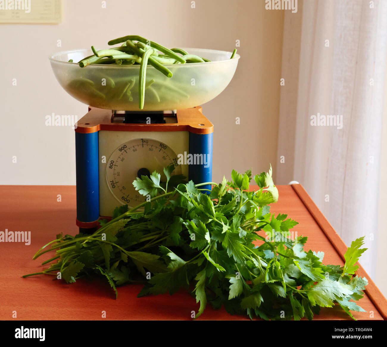 fresh vegetables on the kitchen table . Stock Photo