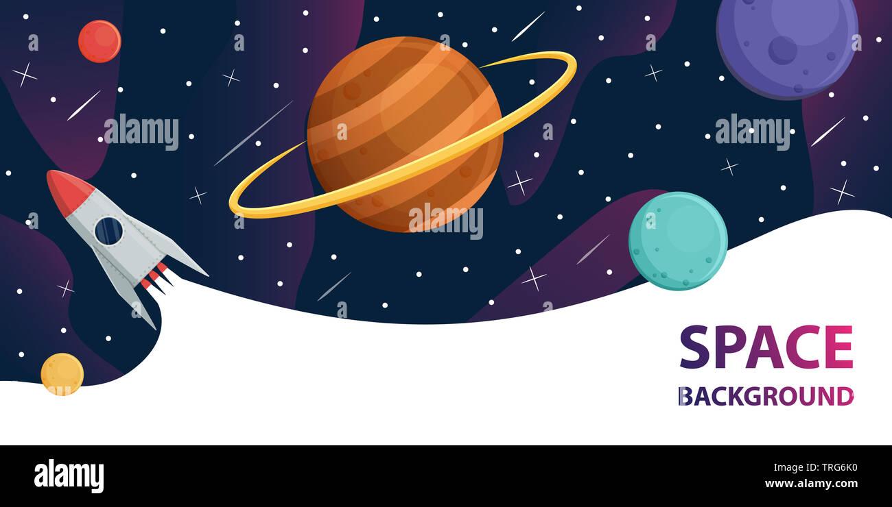 spaceship in space galaxy with planets,stars vector background Stock ...