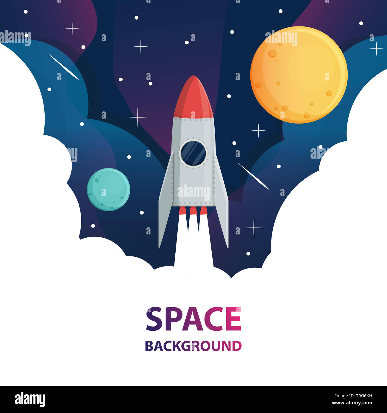 Spaceship and moon in space galaxy background,vector Stock Photo