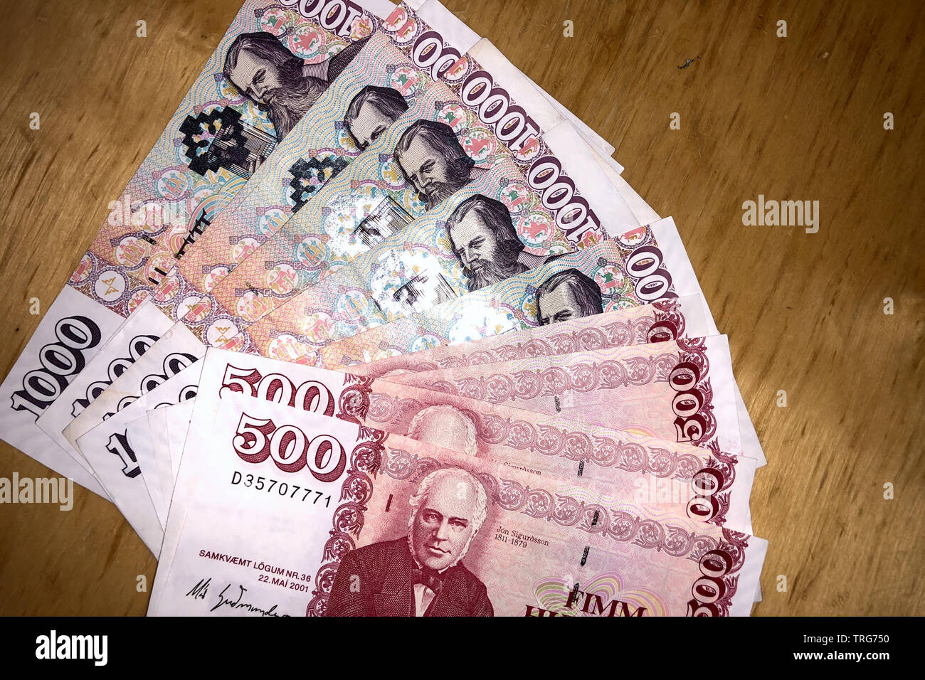 Icelandic currency money 1000 kronur hires stock photography and