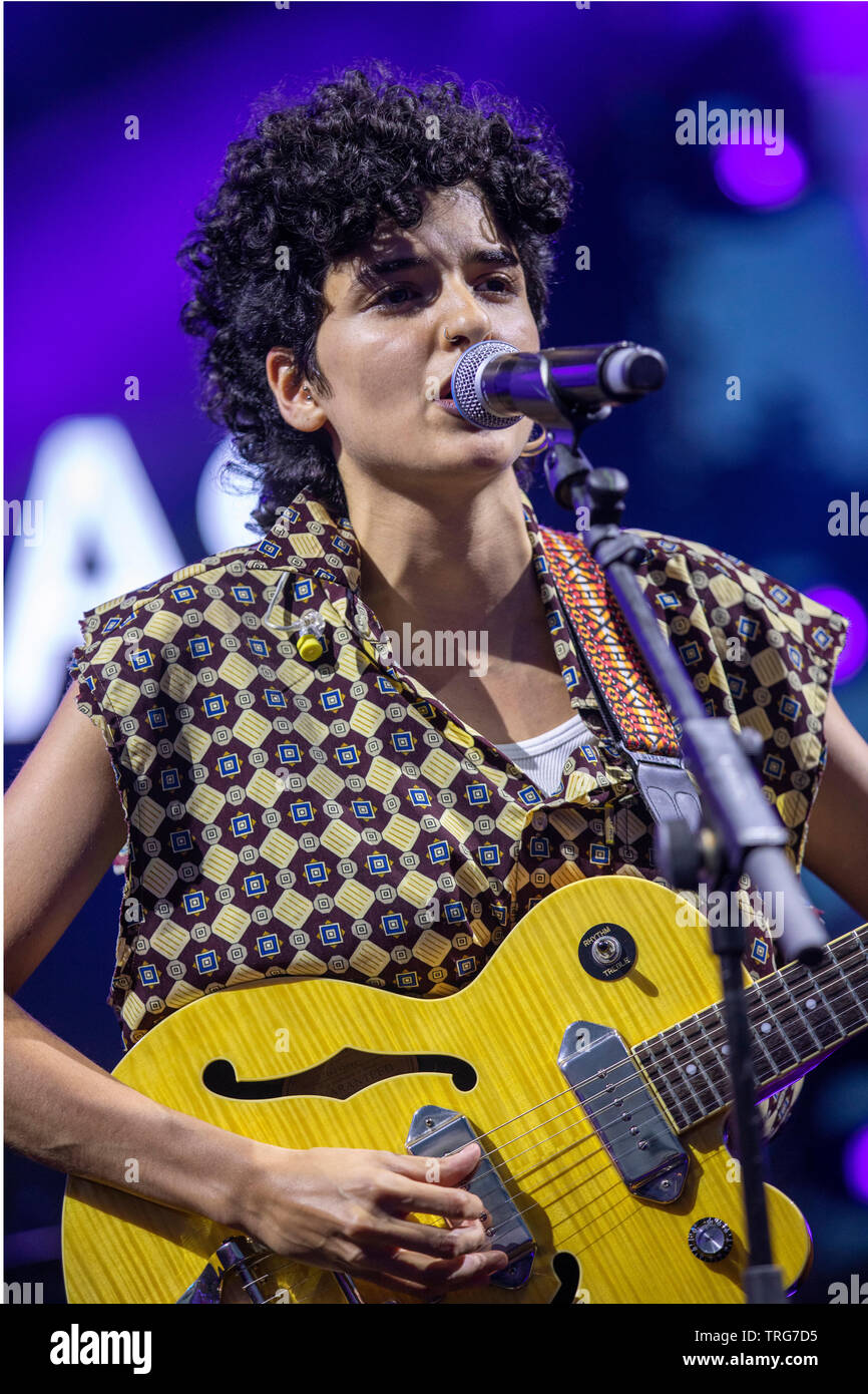 Cannes, France, 4 June 2019, Rasha Nahas, singer and songwriter in concert at Midem 2019, Midem Beach, Cannes © ifnm / Alamy Live News Stock Photo