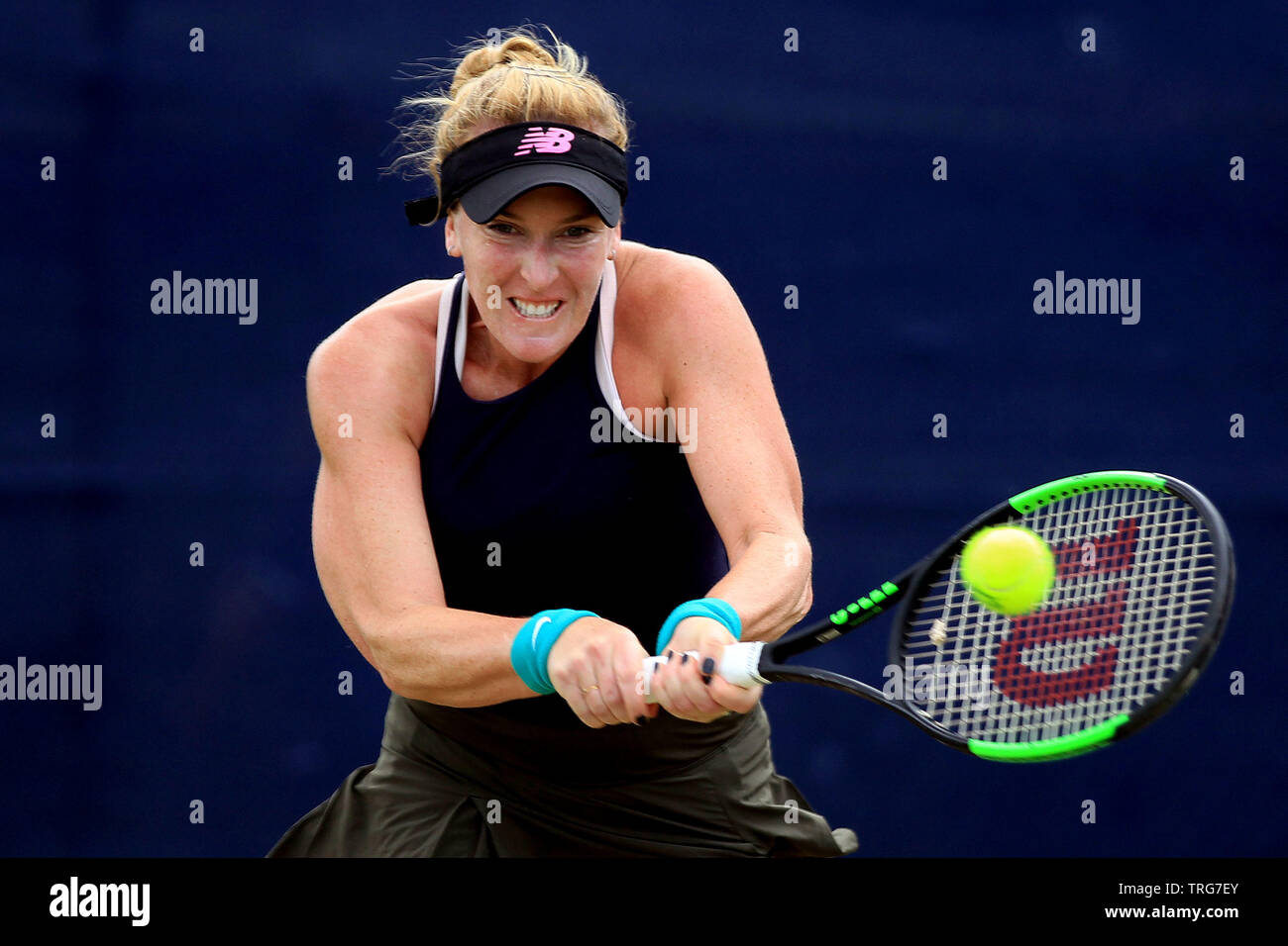 Surbiton, UK. 05th June, 2019. Madison Brengle of USA in action against Mala Lumsden of Great Britain in the ladies singles. Surbiton Trophy tennis 2019, day 3 at the Surbiton Racket & Fitness Club in Surrey on Wednesday 5th June 2019. this image may only be used for Editorial purposes. Editorial use only, pic by Steffan Bowen/Andrew Orchard sports photography/Alamy Live news Credit: Andrew Orchard sports photography/Alamy Live News Stock Photo