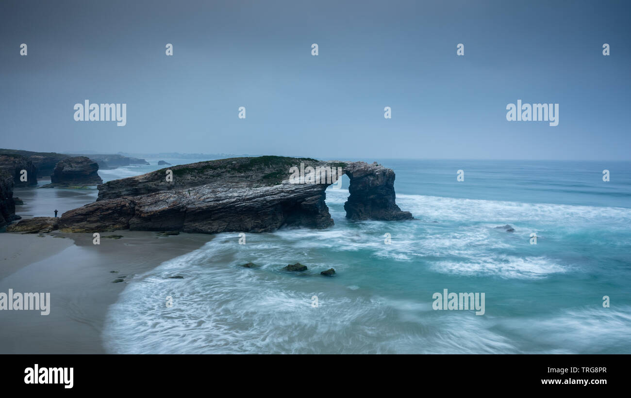 Catedrais Beach at dawn, Ribadeo, Lugo, Galicia, Spain Stock Photo