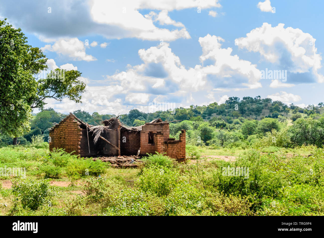 a Malawian village house destroyed by the heavy rain that accompanied a recent cyclone in the area Stock Photo