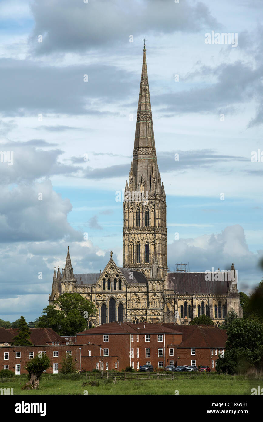 Salisbury Cathedral Wiltshire England UK. May 2019 Painted by the artist John Constable. Salisbury Cathedral, formally known as the Cathedral Church o Stock Photo