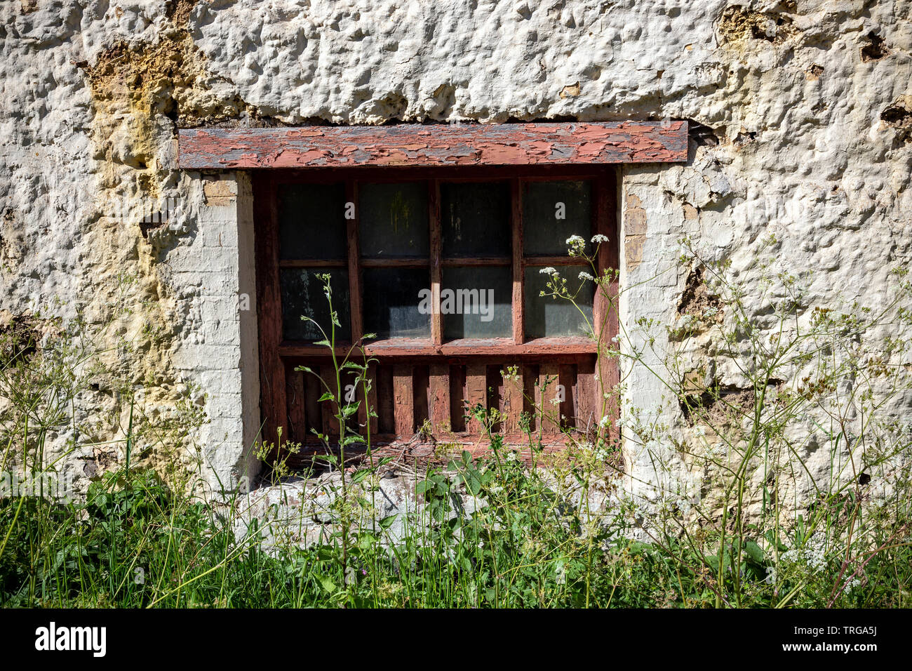 A lintel or lintol and window frame in old barn,Barn, Stone - Object, Stone Material, Devon, Old, Outdoors, Wall - Building Feature, Agricultural Stock Photo