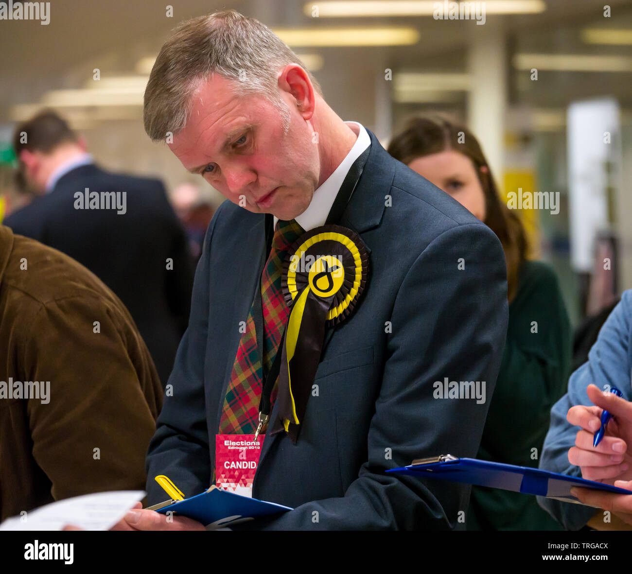 Rob Munn, SNP councillor at Leith Walk by-election count at Edinburgh City Council headquarters, Edinburgh, Scotland, UK Stock Photo
