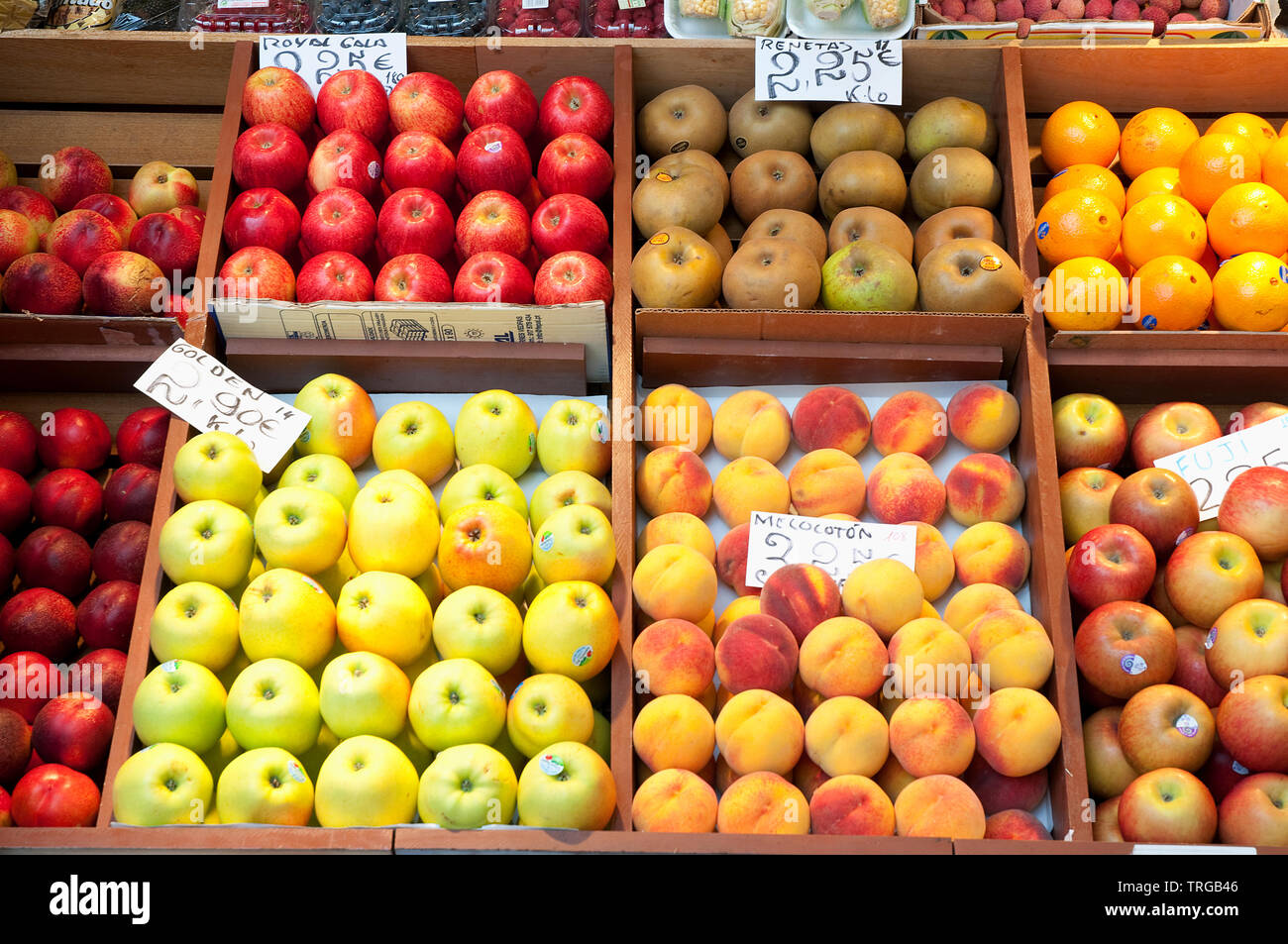Assorted fruits in a fruit shop. Stock Photo