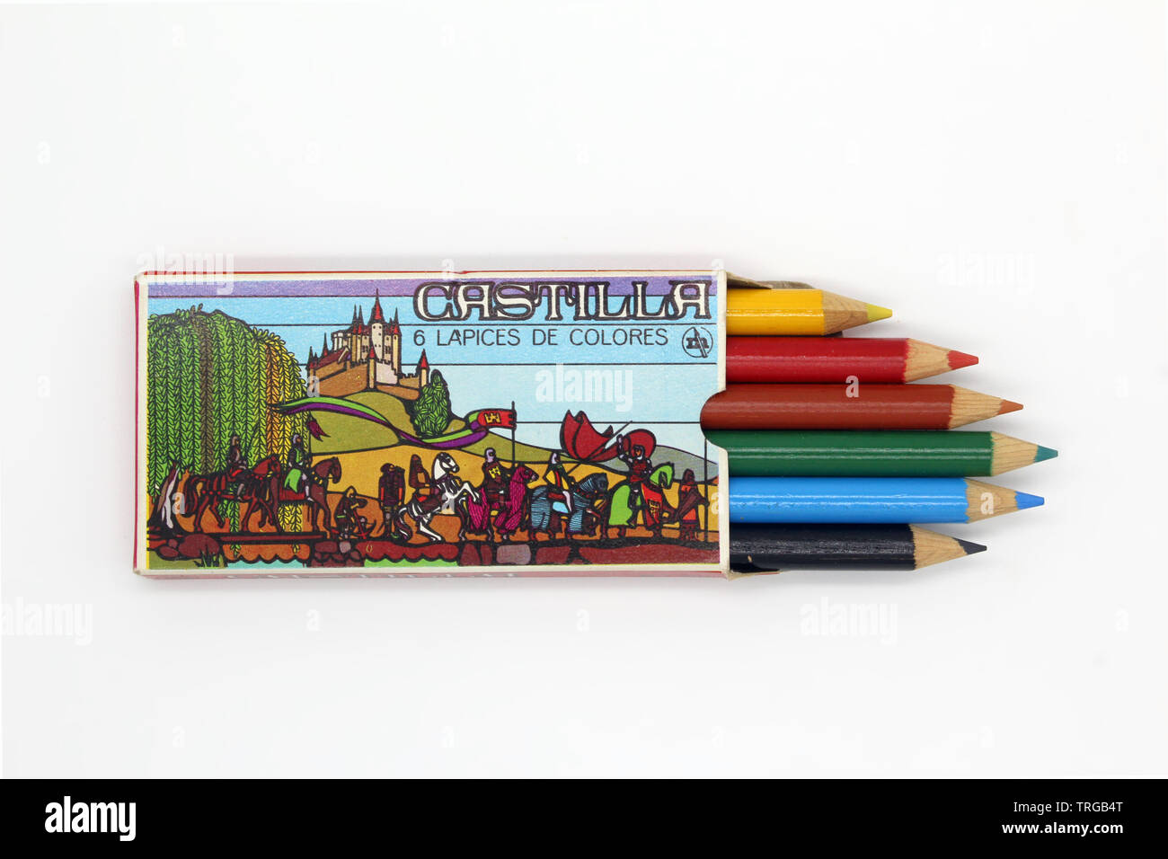 Color pencils in cardboard box, close-up Stock Photo